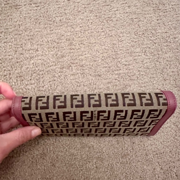 FENDI Zucchino Canvas Pink Leather Bifold Long Wallet great for Spring! - Picture 9 of 16
